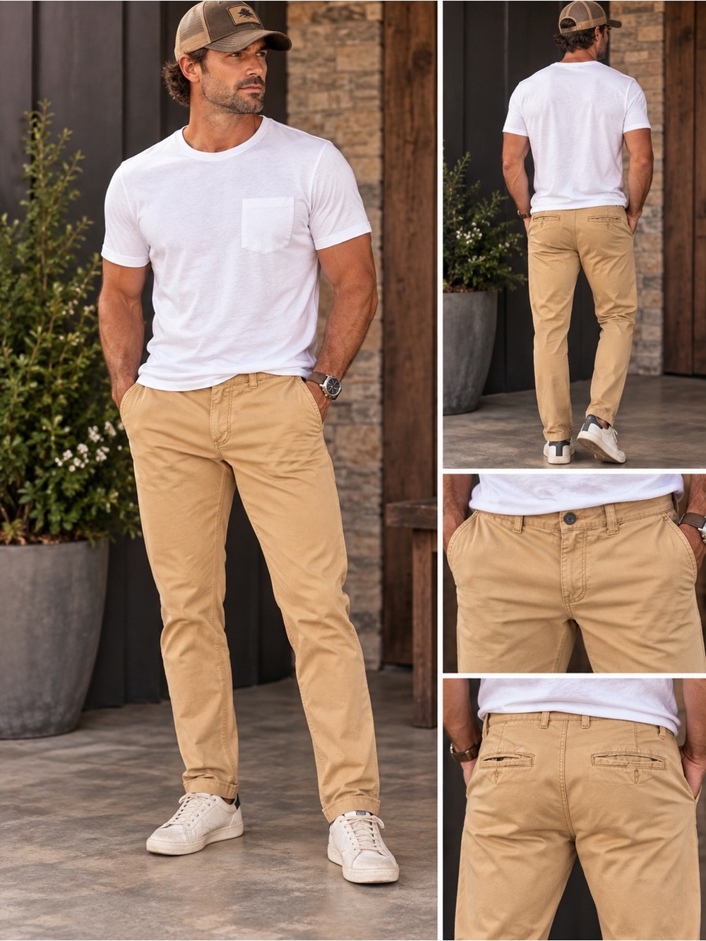 🤠❤️🔥 George Men’s Slim Straight Khaki Chino Pants Tan 32x34 Casual Classic